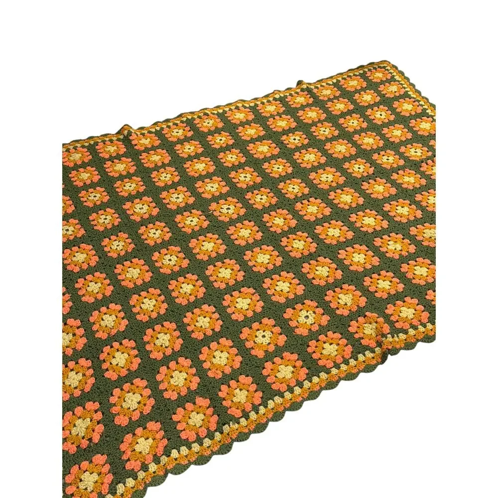 Vintage retro granny square afghan straight from the 70’s green orange
